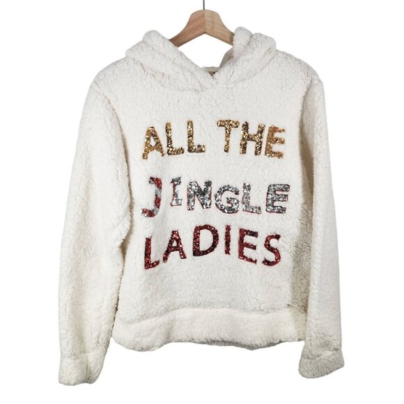 NWT It's Our Time All The Jingle Ladies Christmas Sweater Fleece Hoodie Size M - Picture 1 of 6